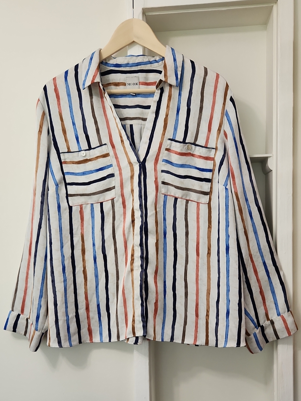 NIC+ZOE Watercolor Painted Stripe Popover Blouse Size 1X EUC